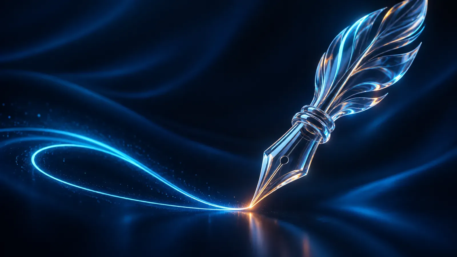 Pluma de vidrio trazando una línea de luz