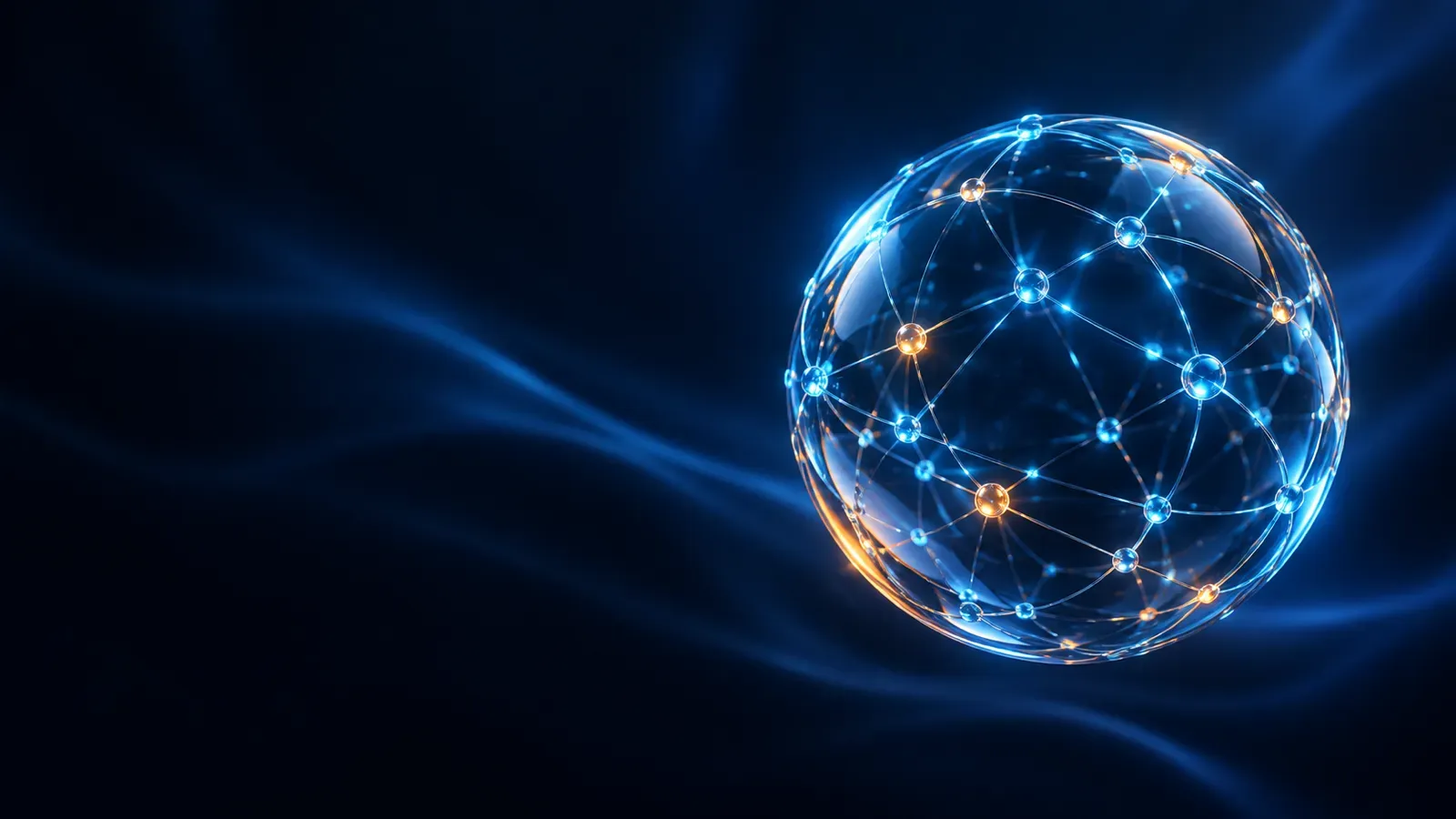 Esfera de vidrio con una red de puntos de datos